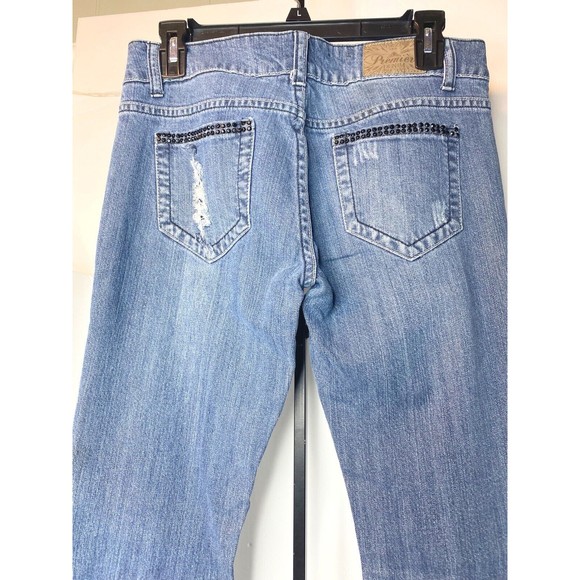 Size 5/6 Premiere Rue 21 Denim Jeans Women's Distressed Rips Studded Rhinestones - Picture 10 of 16